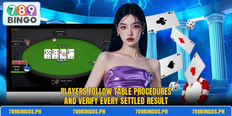Players follow table procedures and verify every settled result